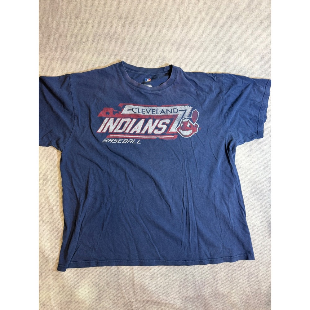MLB Cleveland Indians Baseball T-Shirt Navy Blue Vintage Chief Wahoo XL